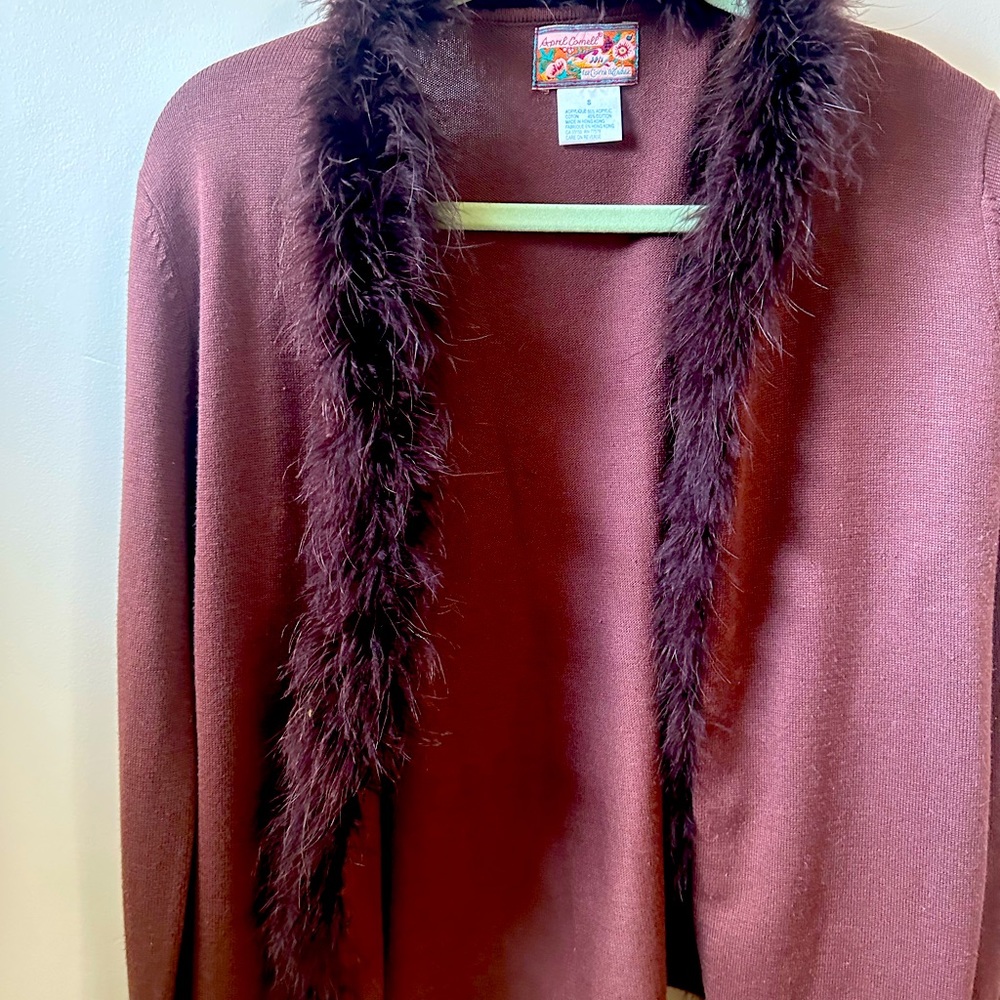 Angora trimmed sweater.